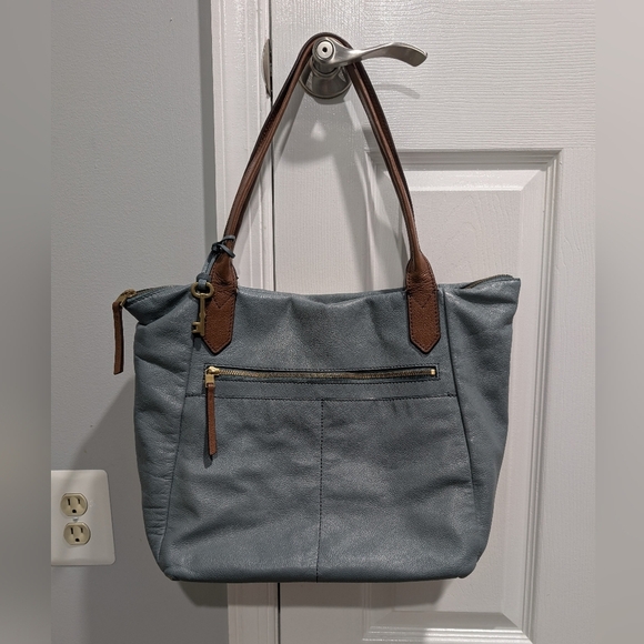 Fossil Blue Gray Fiona Tote with Brown Accents - Picture 1 of 14